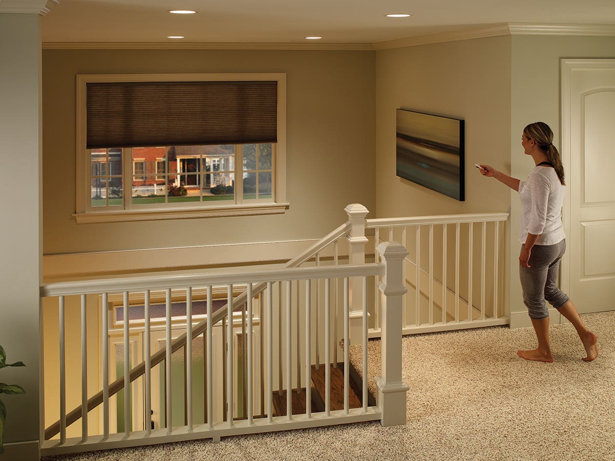 Two Story Foyer With Partially Closed Single-Cell Inside Mount Honeycomb Shades