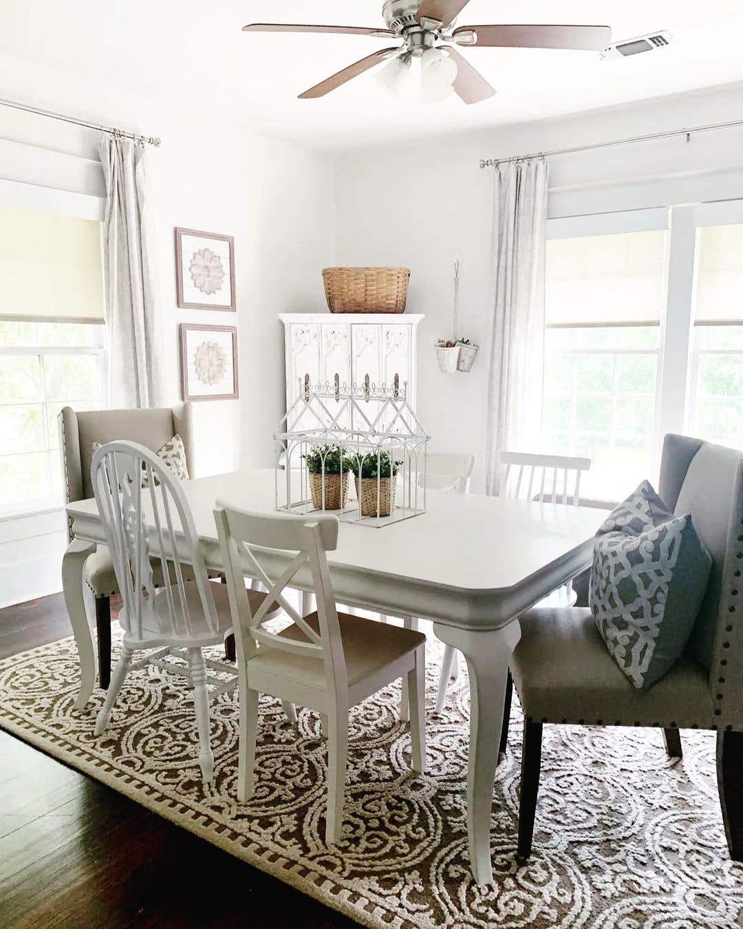 Dining Room with Translucent Fabric Roller Shades in Mesa